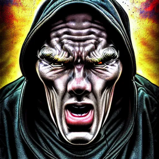 Prompt: a highly detailed surprised man, comic book cover art, in the style of todd mcfarlane and jack kirby, with a haunting background, digital photography, photorealistic, realistic, extreme detail