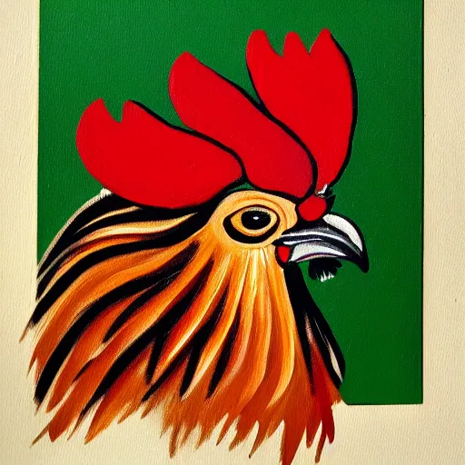 Prompt: painting of a rooster with human ears ear