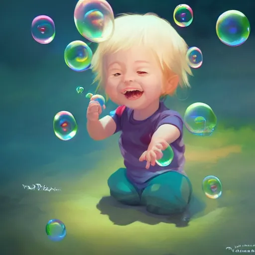 Image similar to happy toddler with bubbles, behance hd by jesper ejsing, by rhads, makoto shinkai and lois van baarle, ilya kuvshinov, rossdraws global illumination