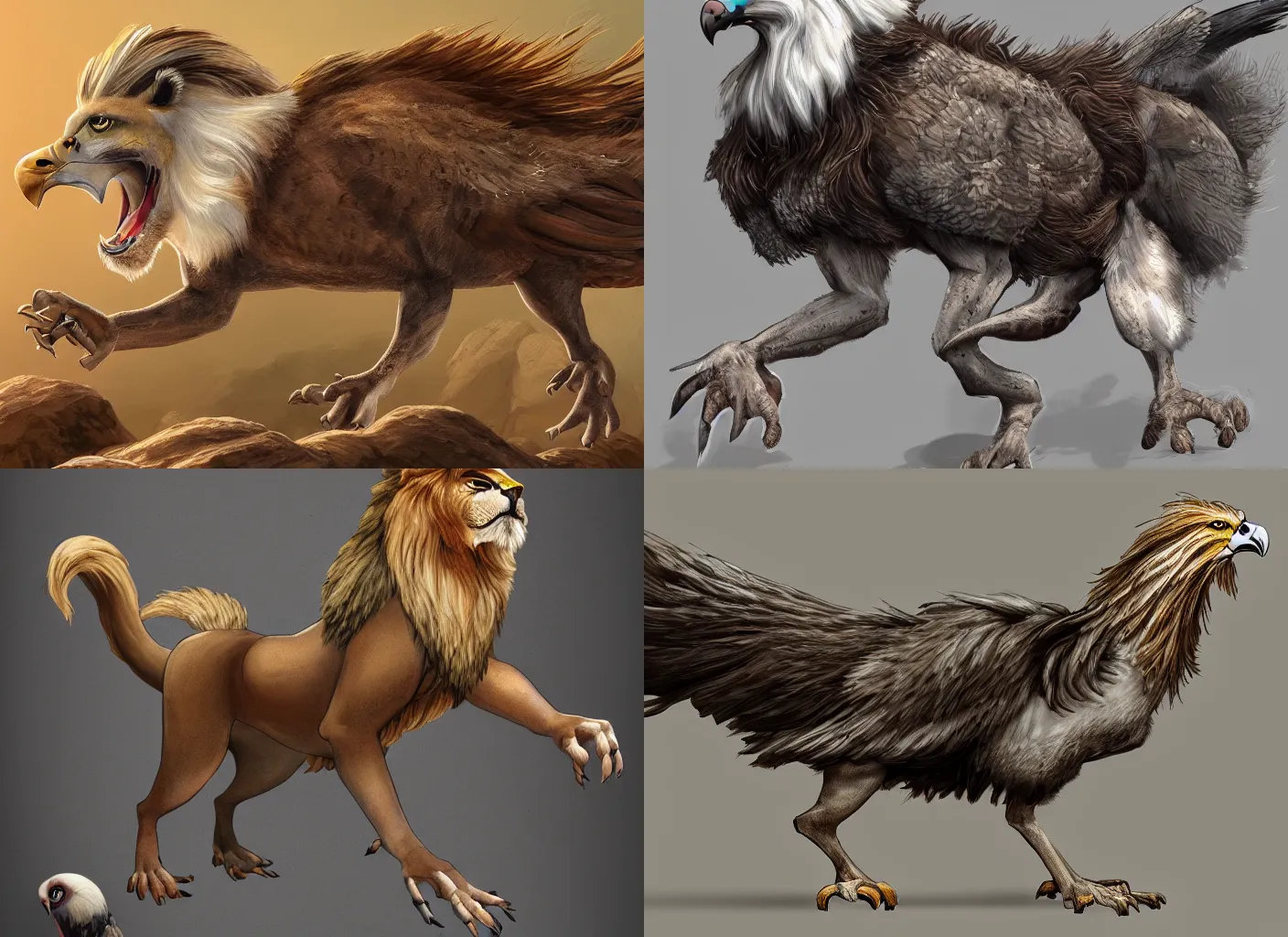 Prompt: griffin, half ( lion ) half pigeon, with a pigeon head and a lion body, fantasy creature, digital art, illustration, highly detailed, artstation