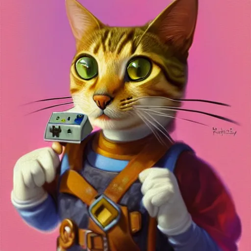 Image similar to Portrait of a Cat as Super Mario, nintendo, highly detailed, digital painting, artstation, concept art, smooth, sharp focus, illustration, art by artgerm and greg rutkowski and alphonse mucha