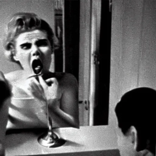 Prompt: movie still of psycho ( 1 9 6 0 ), psycho ( 1 9 6 0 ) screaming girl scene, cinematic composition, cinematic light