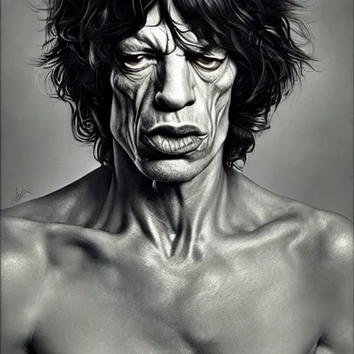 Prompt: digital painting of mick jagger by filipe pagliuso and justin gerard, symmetric, fantasy, highly, detailed, realistic, intricate