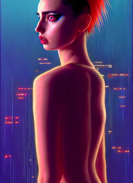 Image similar to hyper realistic zoomed out portrait of ana de armas wearing clothes from the fifth element, leeloo, padme, blade runner, by hsiao ron cheng, ngai victo, nivanh chanthara jean delville wlop and dougherty patrick, trending on artstation, soft light