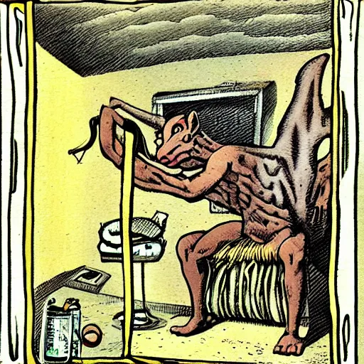 Prompt: A satyr scribe, by Terry Oakes, Art Spiegelman, Strobe light, Dynamic Perspective, Half rear lighting, High dynamic range, Noon