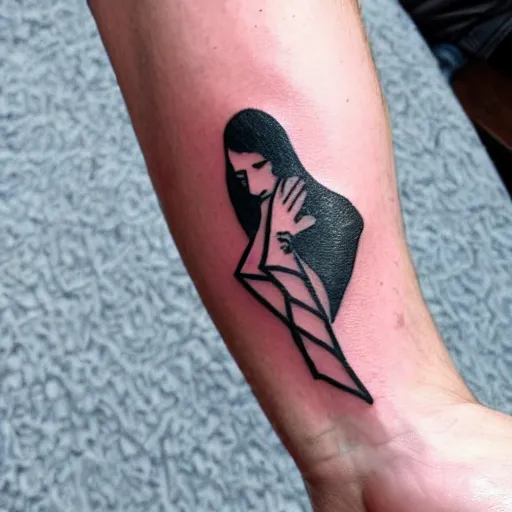 Prompt: handpoke tattoo of a black and white moebius drawing, stick poke, lineart