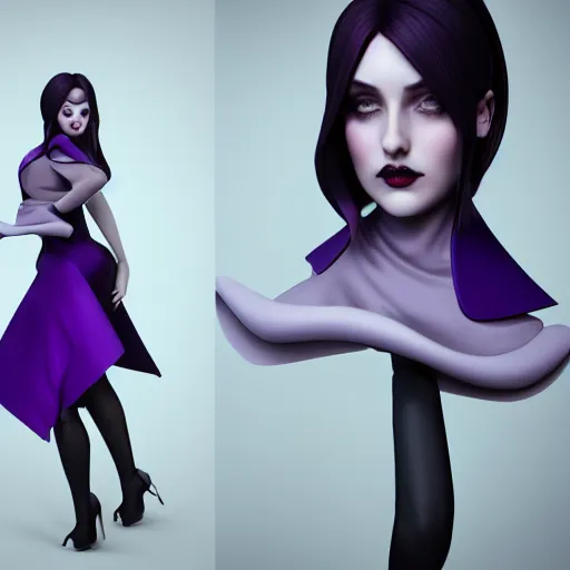 Prompt: curvy feminine hot goth cutie with sublime elegant purple-grey leather dress, checkered, cgsociety, photorealistic, seductive ambience, idealistic, 16k, smooth, sharp focus, trending on ArtStation, volumetric lighting, fully clothed, worksafe