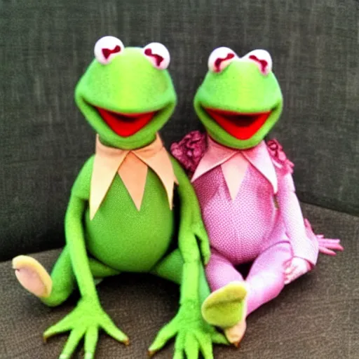 Prompt: Kermit and Miss Piggy babies