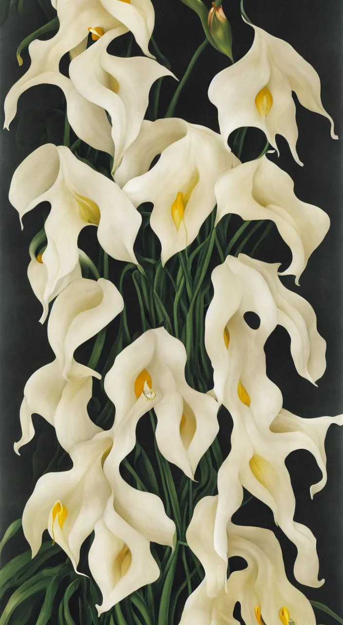 Image similar to portrait of a cream colored havanese dog with calla lillies, mexico, painting by diego rivera realism 1 9 3 5