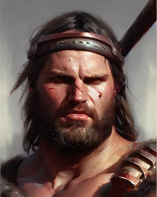 Image similar to a male barbarian | | realistic shaded, fine details, realistic shaded lighting poster by greg rutkowski, magali villeneuve, artgerm, jeremy lipkin and michael garmash and rob rey