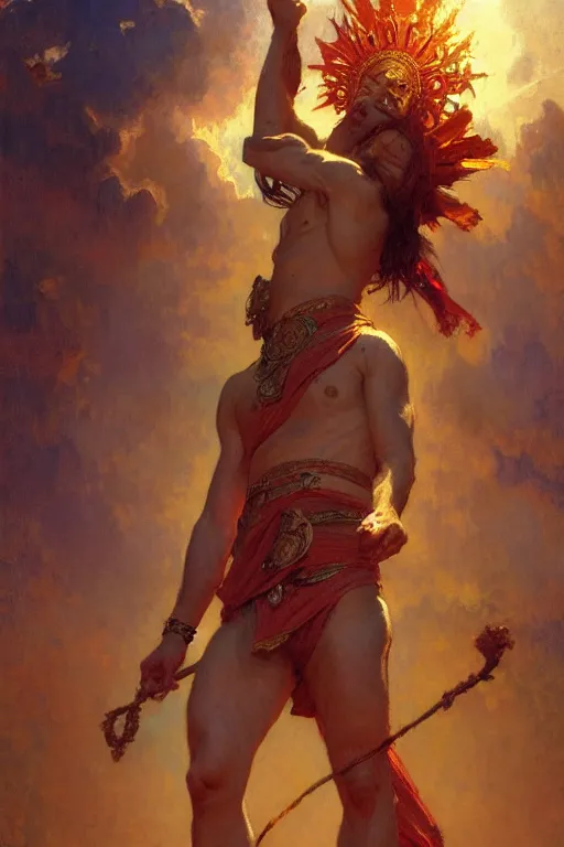 Image similar to god of sun, male character design, painting by gaston bussiere, craig mullins, greg rutkowski, alphonse mucha, trending on artstation