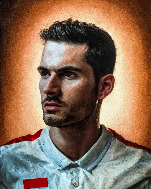 Prompt: oil painting portrait of patric bateman, serbian flag background, cinematic lighting, high production value, intricate details, high resolution, hdr, high definition, masterpiece, realistic, ultrarealistic, highly detailed, hd, sharp focus, non blurry, sharp, smooth