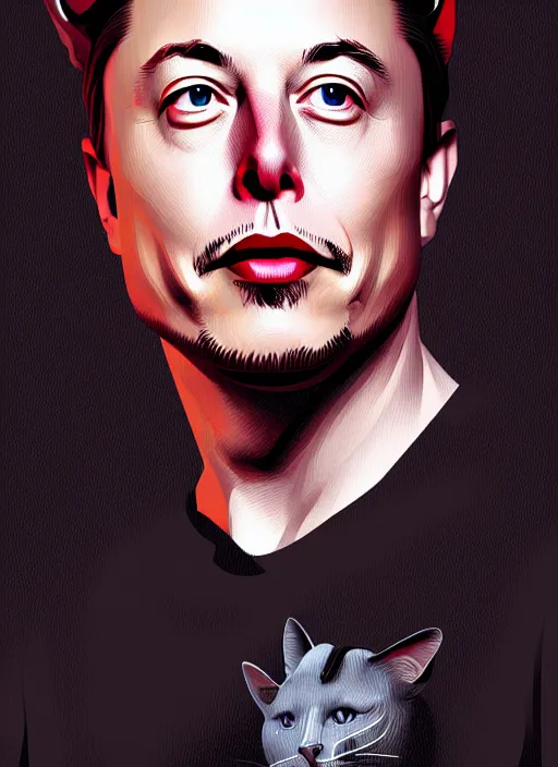 Image similar to portrait of elon musk with cat ears, intricate, elegant, highly detailed, digital painting, artstation, concept art, smooth, sharp focus, illustration