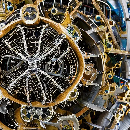 Prompt: complex intricate moving mechanism made of insects and bugs and beetles, electromechanical machine