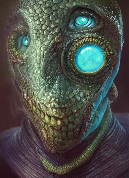 Image similar to aquatic mf doom reptile eyes, blue glowing skin. intricate, elegant, highly detailed, centered, digital painting, artstation, concept art, smooth, sharp focus, illustration, artgerm, tomasz alen kopera, peter mohrbacher, donato giancola, joseph christian leyendecker, wlop, frank frazetta