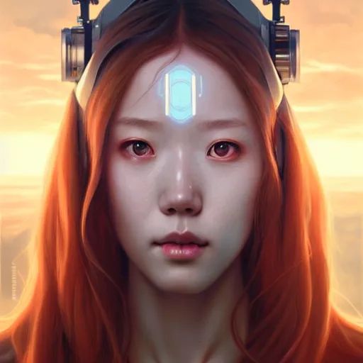 Prompt: portrait painting of a cyborg chuu from loona smiling, ultra realistic, concept art, intricate details, eerie, highly detailed, photorealistic, octane render, 8 k, unreal engine. art by artgerm and greg rutkowski and magali villeneuve and alphonse mucha