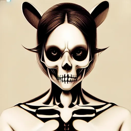 Image similar to anime manga skull portrait young woman skeleton, miffy, unreal engine, intricate, elegant, highly detailed, digital art, art by JC Leyendecker and sachin teng