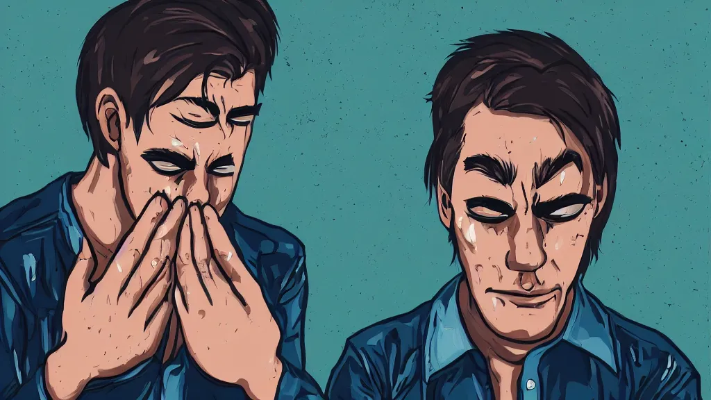 Image similar to mirrorpunk fraternal portrait of a crying young dude 3 3 years old, with violence