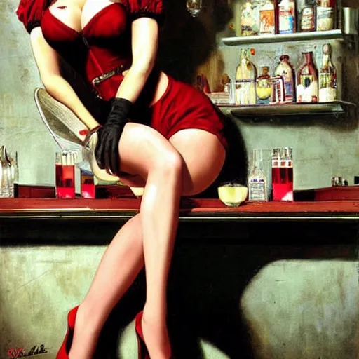 Image similar to tifa lockheart in her bar by gil elvgren