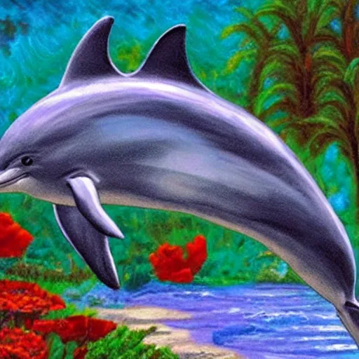 Dolphins Couple Dot Painting Dolphinit, Painting by Olesea Arts