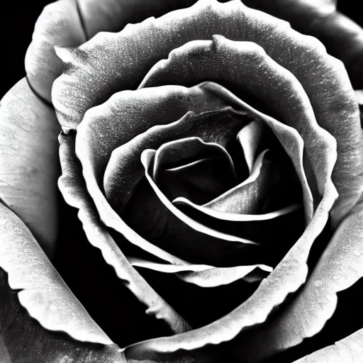 Prompt: a well-lit detailed macro photograph of a beautiful sliver filigree rose against a black backdrop.