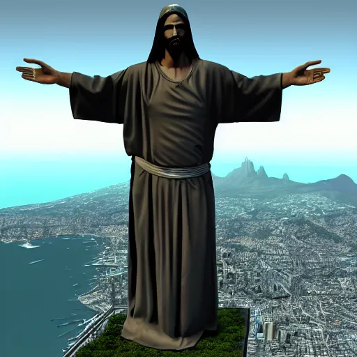 Image similar to cyberpunk christ the redeemer, 3 d render