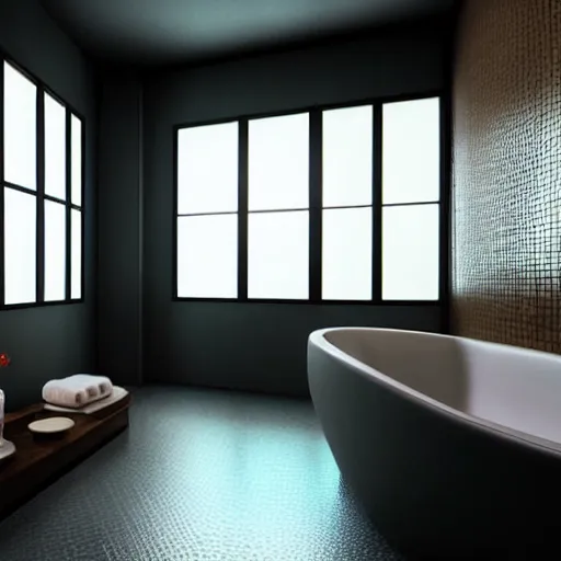 Prompt: still photo of a japanese bath room, highly detailed, photorealistic portrait, bright studio setting, studio lighting, crisp quality and light reflections, unreal engine 5 quality render