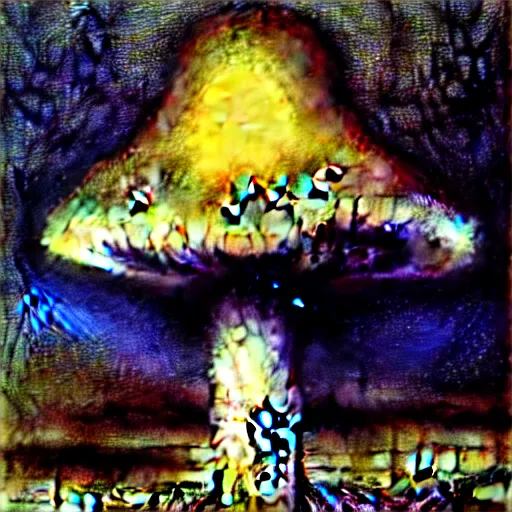 Prompt: strange mushroom by beksinski, luis royo and arthur rackham