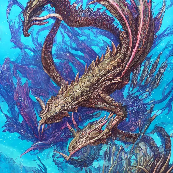 Image similar to underwater sea dragon full body, d & d style, trending on artstation, colorful, intricate, highly detailed