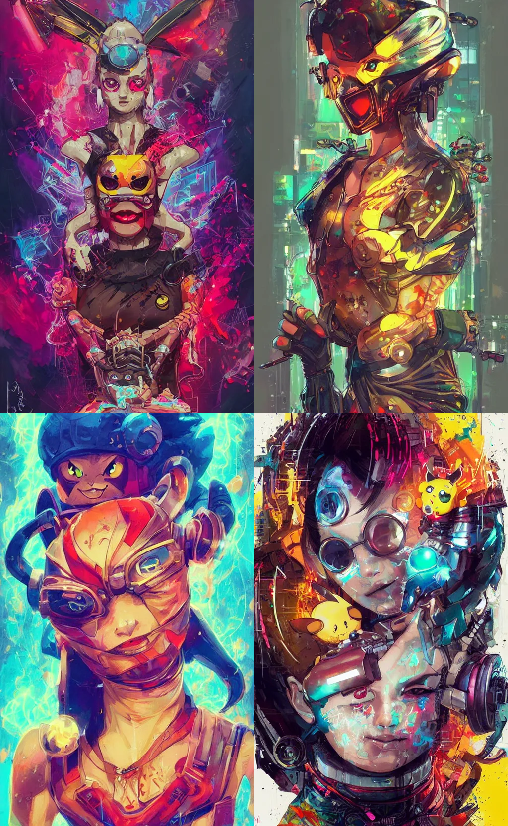 Prompt: lofi cyberpunk Pokemon Pikachu portrait by Tristan Eaton and Stanley Artgerm and Tom Bagshaw, Greg Rutkowski Carne_Griffiths