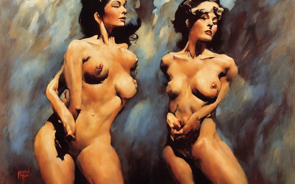 Image similar to frank frazetta paints his muse, eleanor frazetta, oilpainting, smooth,