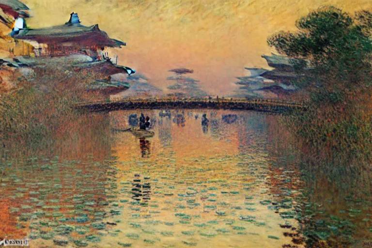 Image similar to kyoto city, painting by gaston bussiere, yoji shinkawa, claude monet