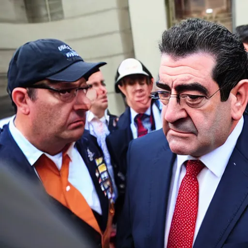 Image similar to evil dan andrews melbourne premier surrounded by swat team