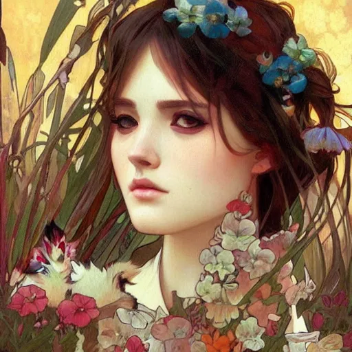 Prompt: portrait of a calico cat, calico cat, animal, cat masterpiece, sakimichan, Ross Tran, Alphonse Mucha