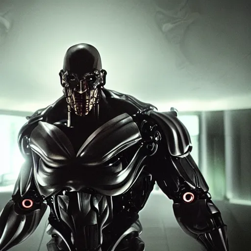 Prompt: movie still of man super villain cyborg, cinematic composition, cinematic light, by guillermo del toro