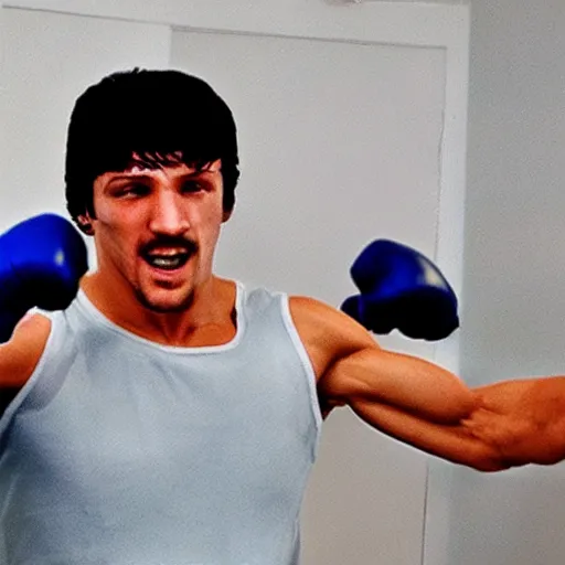 Image similar to rocky balboa training to play playstation