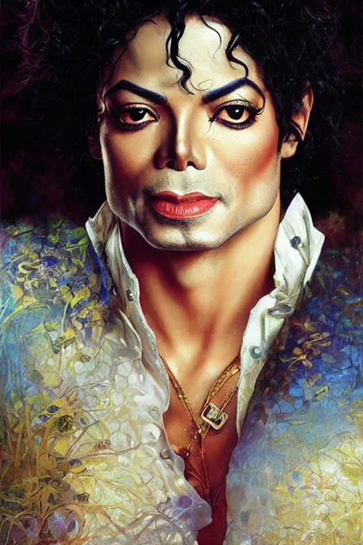 Prompt: michael jackson portrait, fantasy, regal, intricate, by stanley artgerm lau, greg rutkowski, thomas kindkade, alphonse mucha, loish, norman rockwell