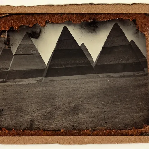 Prompt: tintype photo, upside down pyramids