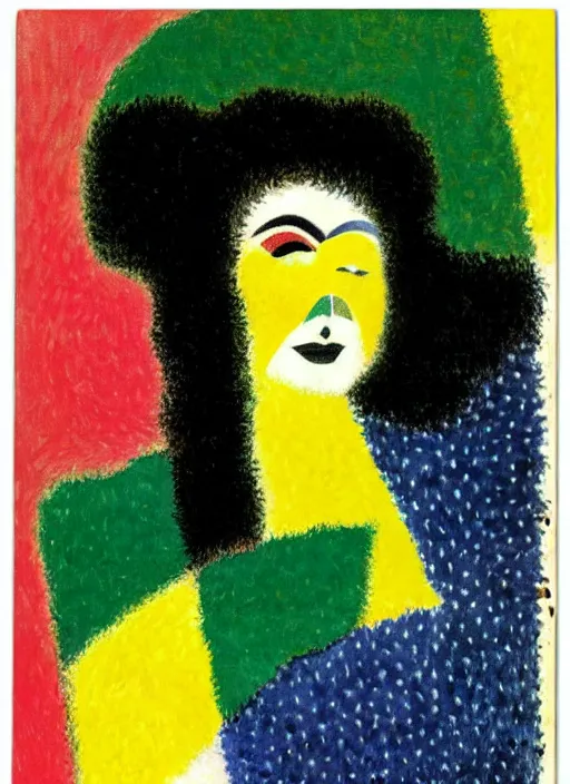 Prompt: an extreme close - up abstract portrait of a lady enshrouded in an impressionist representation of mother nature and the meaning of life by sonia delaunay and william holman hung, thick visible brush strokes, figure painting by mordecai ardon, vintage postcard illustration, minimalist