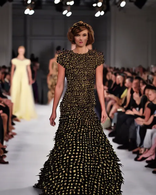 Prompt: pineapple dress runway show, cinematic lighting, Ralph Lauren fashion couture