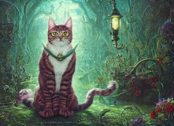 Image similar to magical cat, path traced, highly detailed, high quality, digital painting, by studio ghibli, lise deharme, alexander jansson, paul lehr, tim white, hans zatzka, george stubbs, louis wain