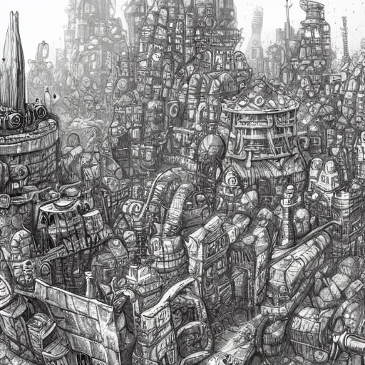 Image similar to machinarium city, sketch, fantasy style, super high detail, super high quality, talented artist, trending on artstation