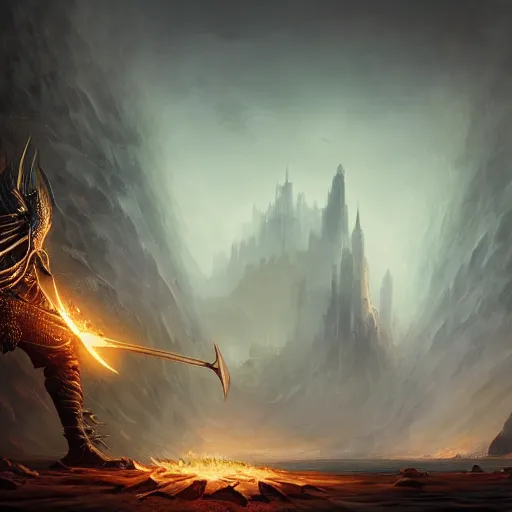 Prompt: gigantic sword wielding monstrosity, Dark Souls, Elden Ring, by Peter Mohrbacher, fire, intricate detail, cgsociety, artstation, 8k render, unreal engine