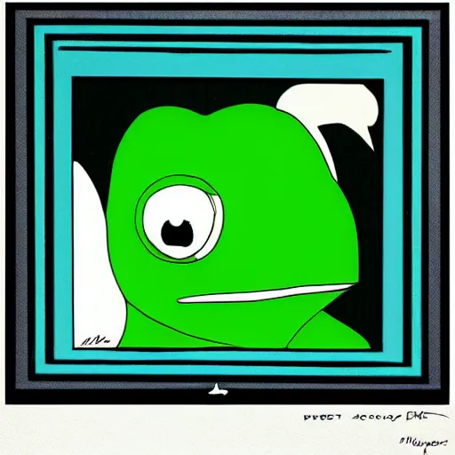 Image similar to pepe the frog casting a large shadow. precisionism, minimalism by patrick nagel