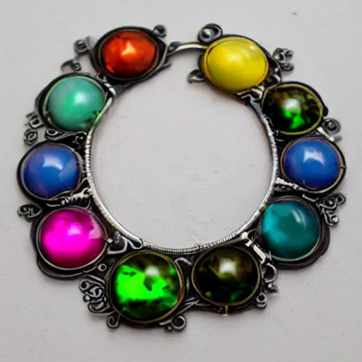 Prompt: steampunk jewellery with neon colours