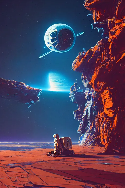 Image similar to god as an astronaut, intricate detailed environment, photorealistic!, octane render, mechanical, concept art, cinematic lighting, digital art, interstellar, hyper realism, sharp, cyberpunk, 8 k, de dia los muertos. by angus mckie, moebius, maciej kuciara