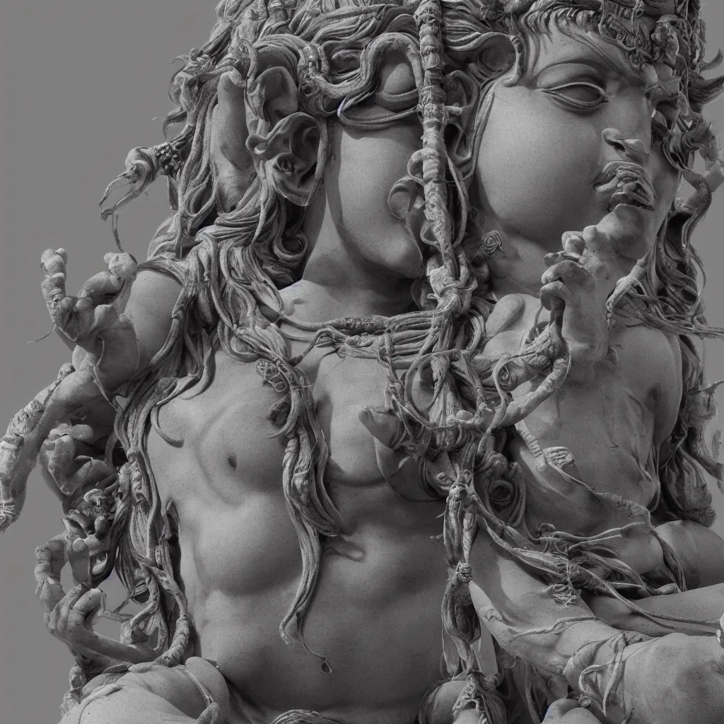 Prompt: lord shiva, meditating, fine details, art by furio tedeschi, perfect faces, photorealism, octane render, subtle shadows, hyper detailed