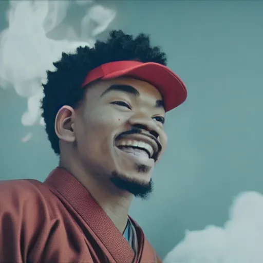 Image similar to cinematic film still of Chance The Rapper starring as a Samurai holding fire, Japanese CGI, VFX, 2022, 40mm lens, shallow depth of field, film photography