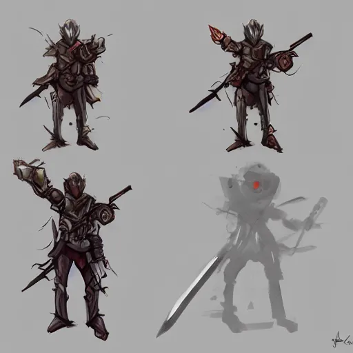 Prompt: a super tiny character wielding a comically large weapon that is triple his size, sketch concept art trending on artstation