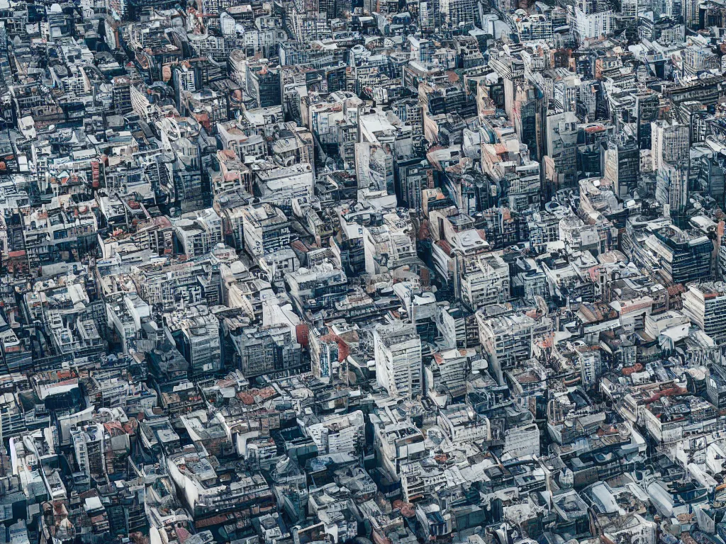 Image similar to drone view of a city, Brutalist architecture,sharp focus,telephoto lens,digital art 4k